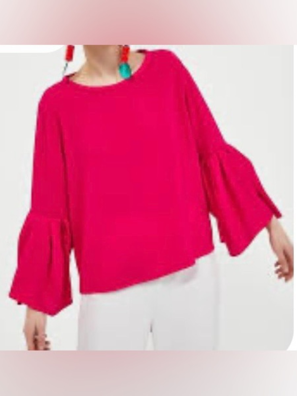 Time and Tru Fuchsia Tiered Bell Sleeve Blouse